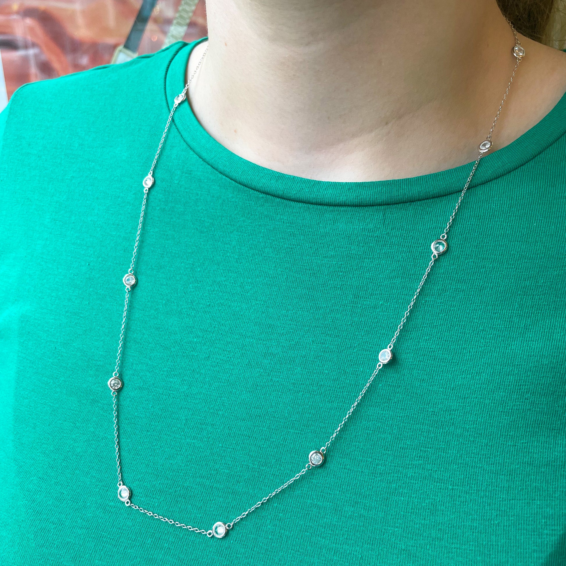 Silver CZ Station Necklace | 60cm - John Ross Jewellers