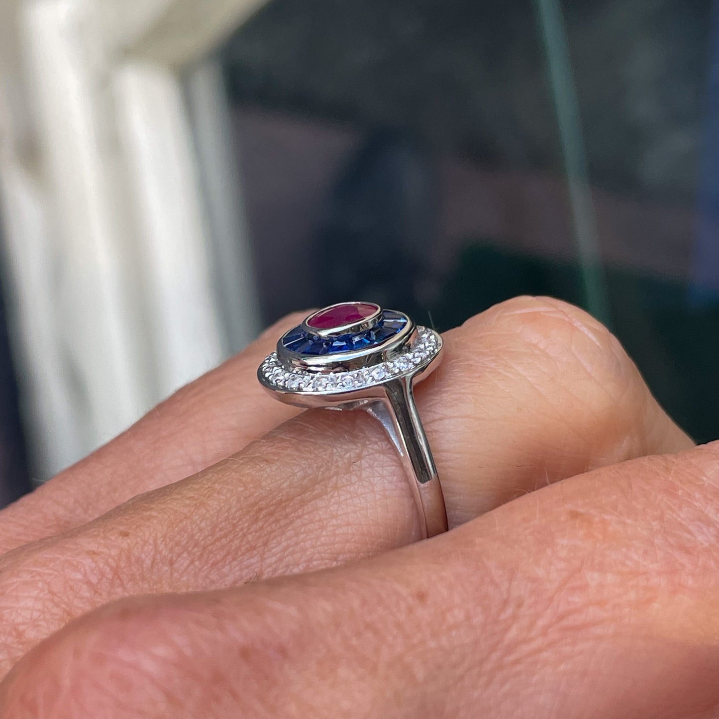 9ct White Gold Ruby, Sapphire & Diamond Ring - John Ross Jewellers