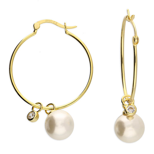 Sunshine Pearl & CZ Hoop Earrings | 28mm - John Ross Jewellers