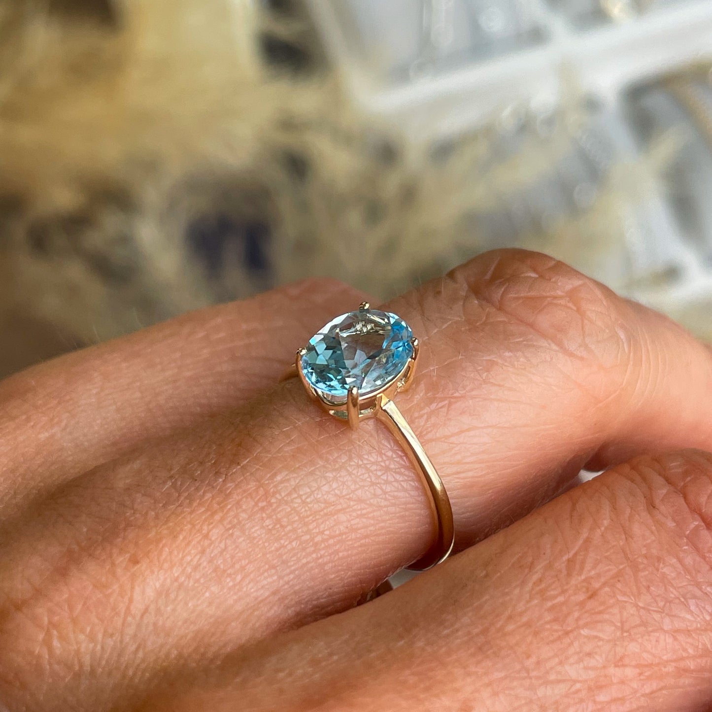 9ct Gold Oval Solitaire Ring - Sky Blue Topaz - John Ross Jewellers