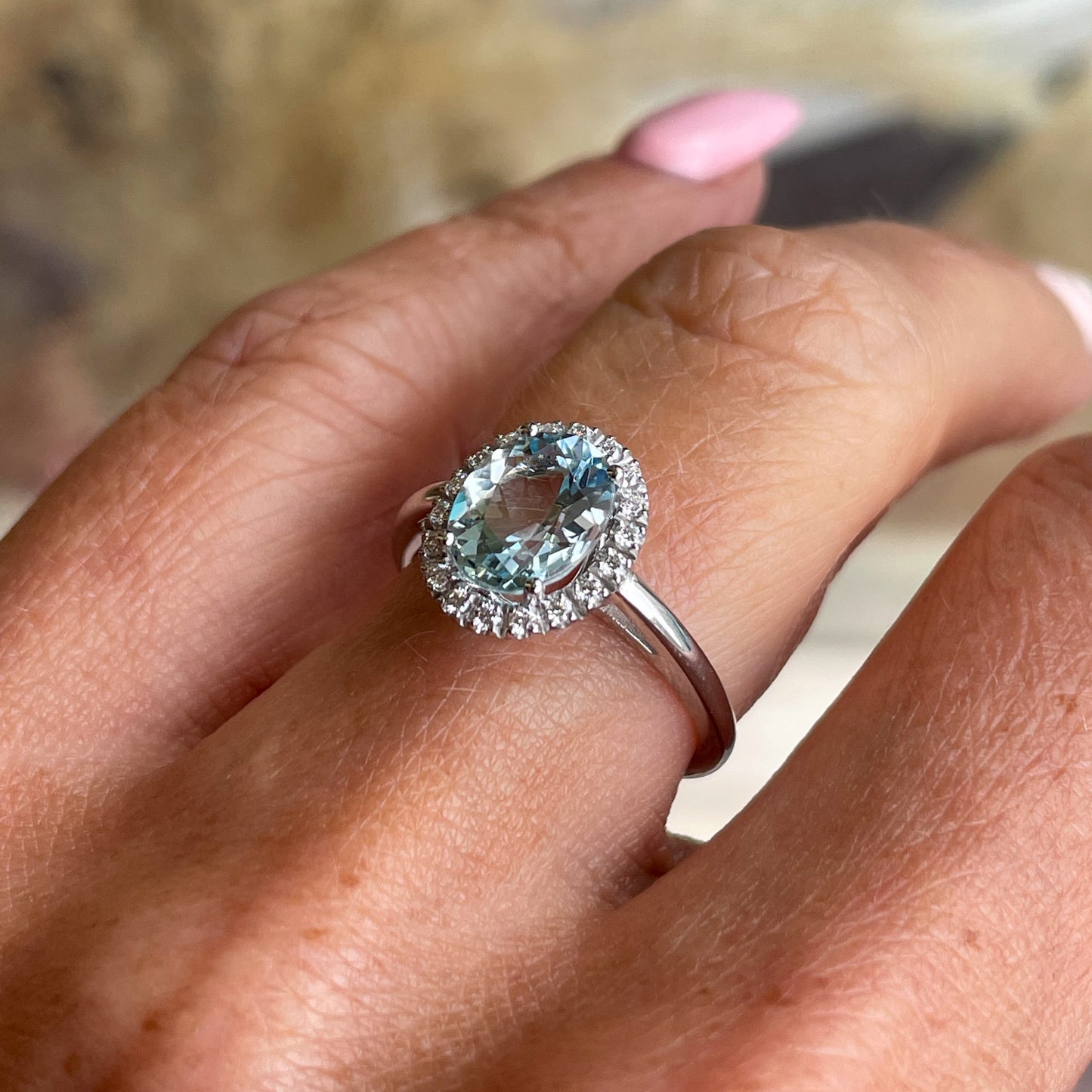 18ct White Gold Aquamarine & Diamond Ring - John Ross Jewellers