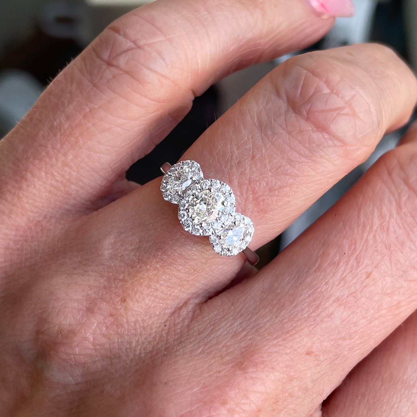 Platinum Oval Halos Diamond Engagement Ring 0.83ct - John Ross Jewellers