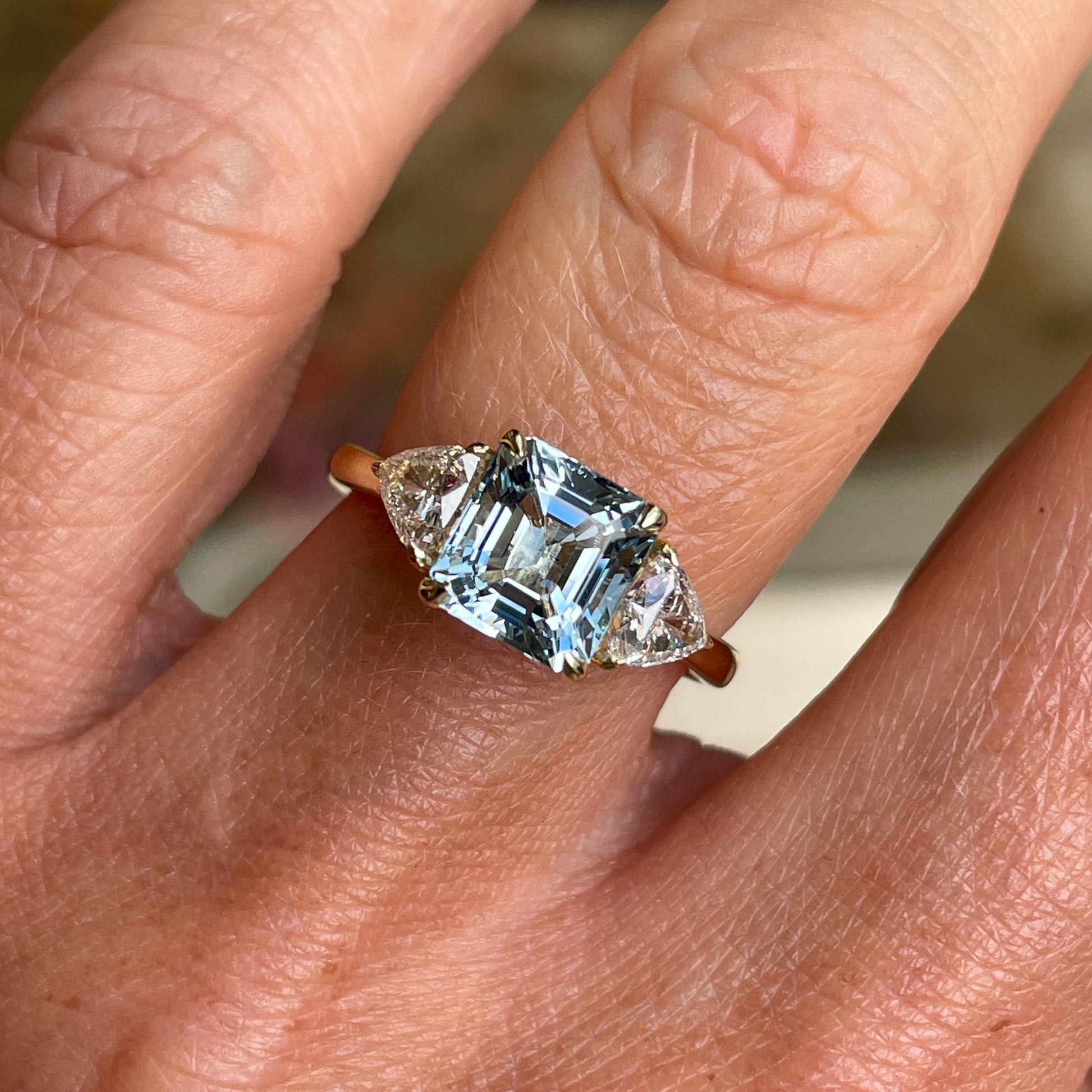 18ct Gold Aquamarine & Diamond Engagement Ring | 1.82ct + 0.63ct - John Ross Jewellers