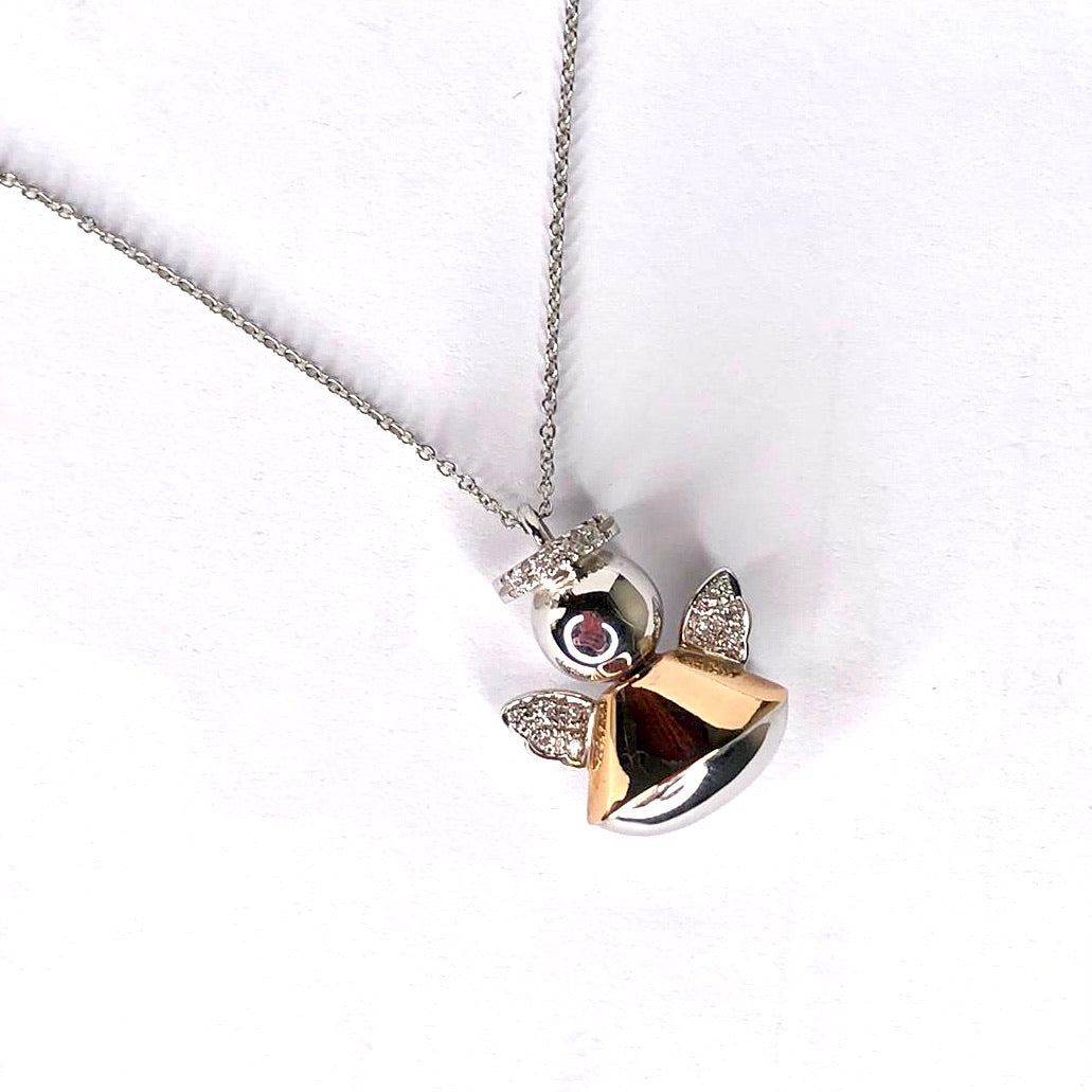 18ct Rose & White Gold Diamond Angel Necklace - John Ross Jewellers