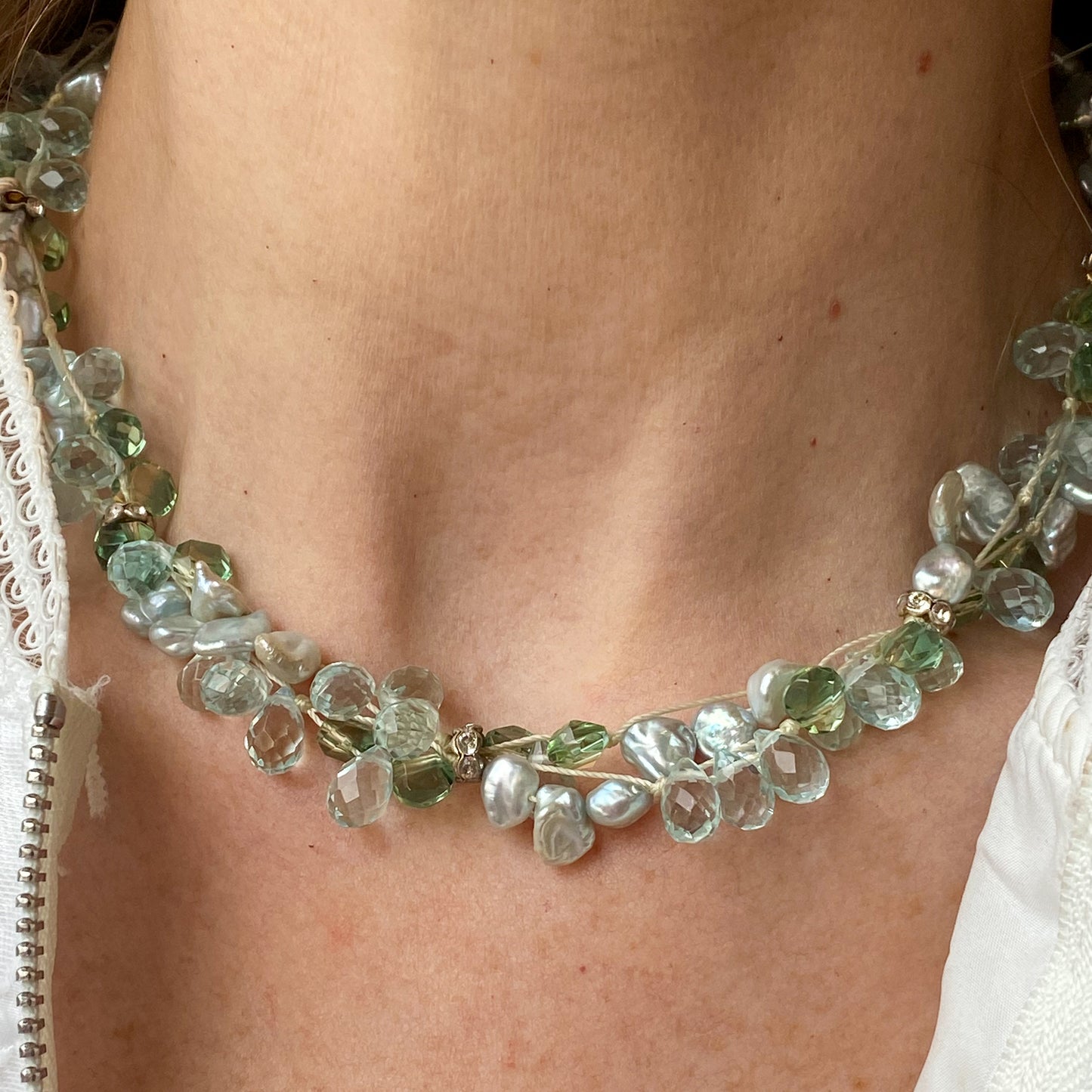 Aqua Quartz & Keshi Freshwater Pearl Necklace - John Ross Jewellers