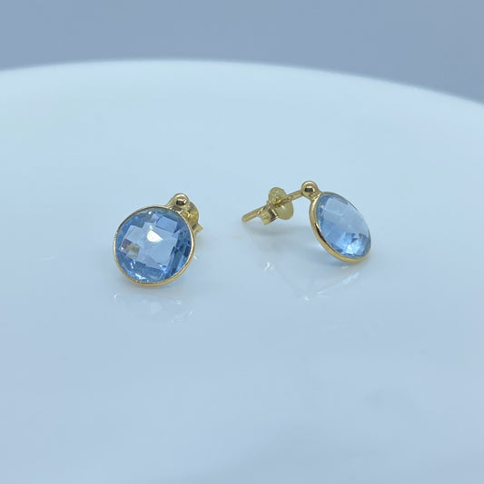 18ct Gold Faceted Sky Blue Topaz Stud Earrings - John Ross Jewellers