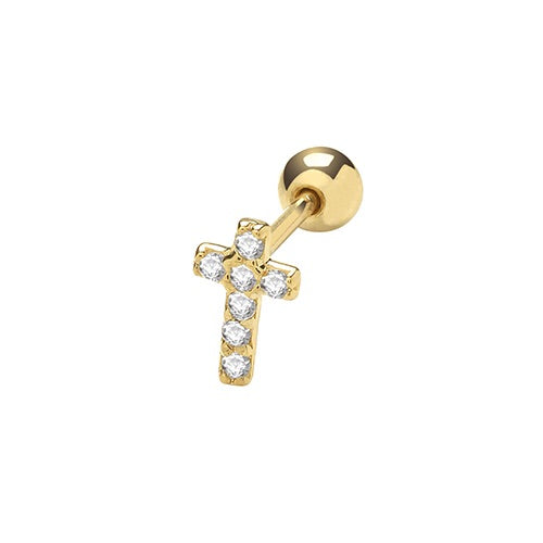 Ear Candy 9ct Gold CZ Cross Cartilage Stud - John Ross Jewellers