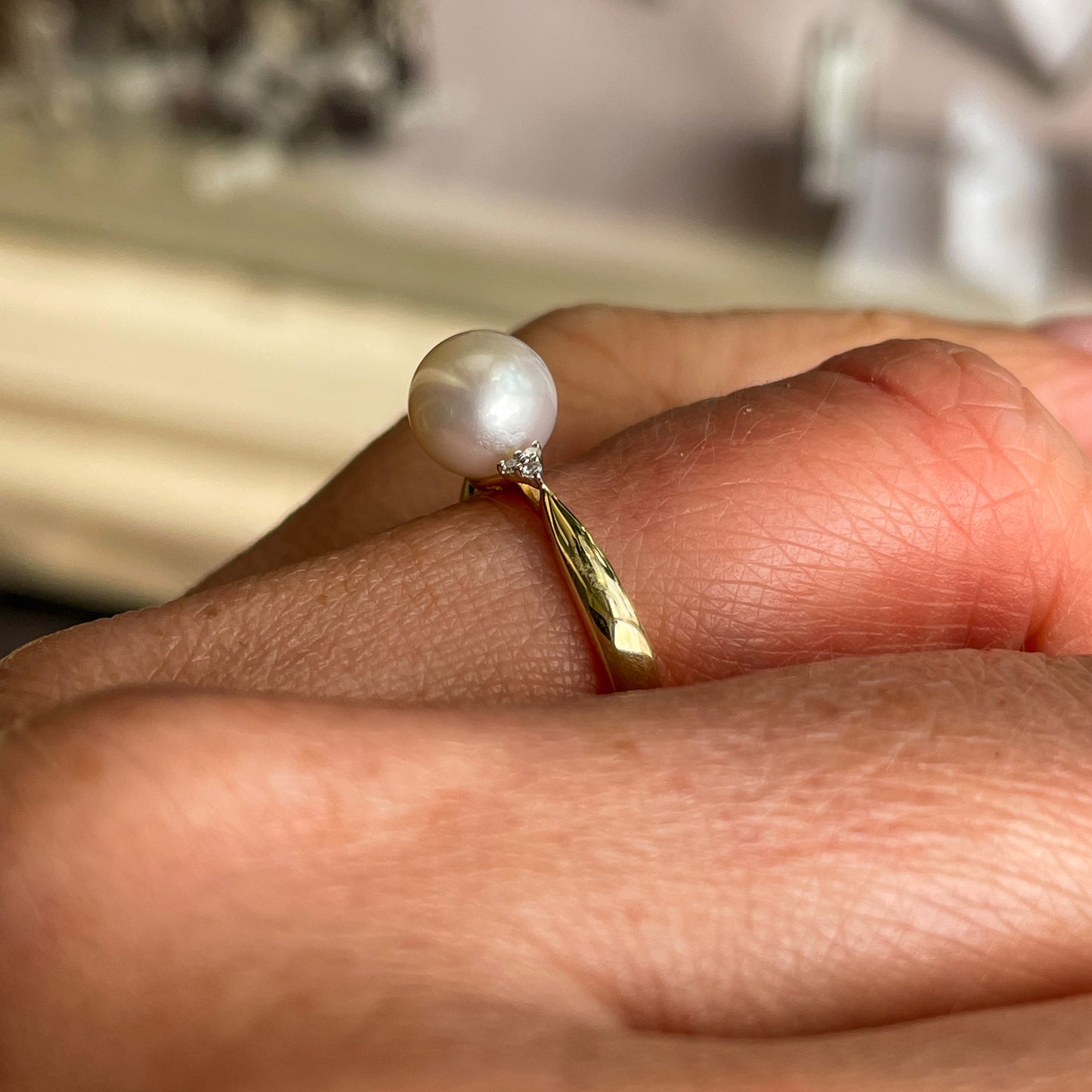 9ct Gold Cultured Pearl & Diamond Ring 0.02ct - John Ross Jewellers