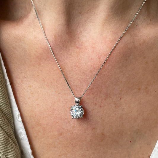 Silver CZ Pendant Necklace | 10mm - John Ross Jewellers