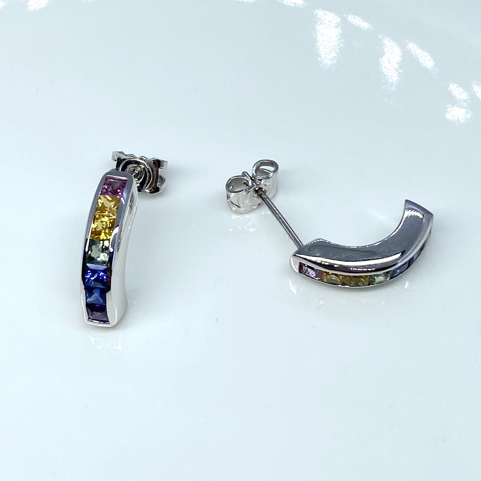 18ct White Gold Rainbow Sapphire Earrings - John Ross Jewellers