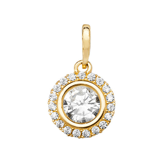 9ct Gold CZ Halo Pendant - John Ross Jewellers