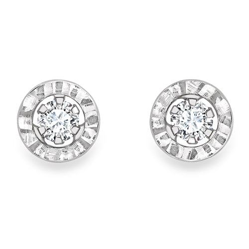 9ct White Gold Cubic Zirconia Textured Stud Earrings | 7mm - John Ross Jewellers