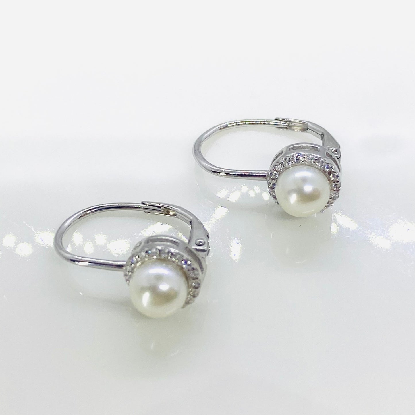 Silver Freshwater Pearl & CZ Halo Drop Earrings - John Ross Jewellers