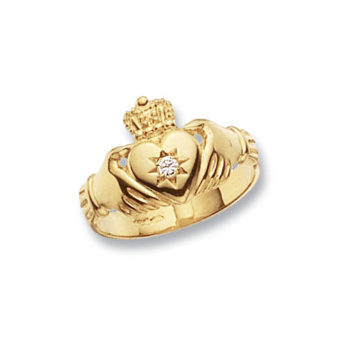 9ct Gold CZ Claddagh Ring - John Ross Jewellers