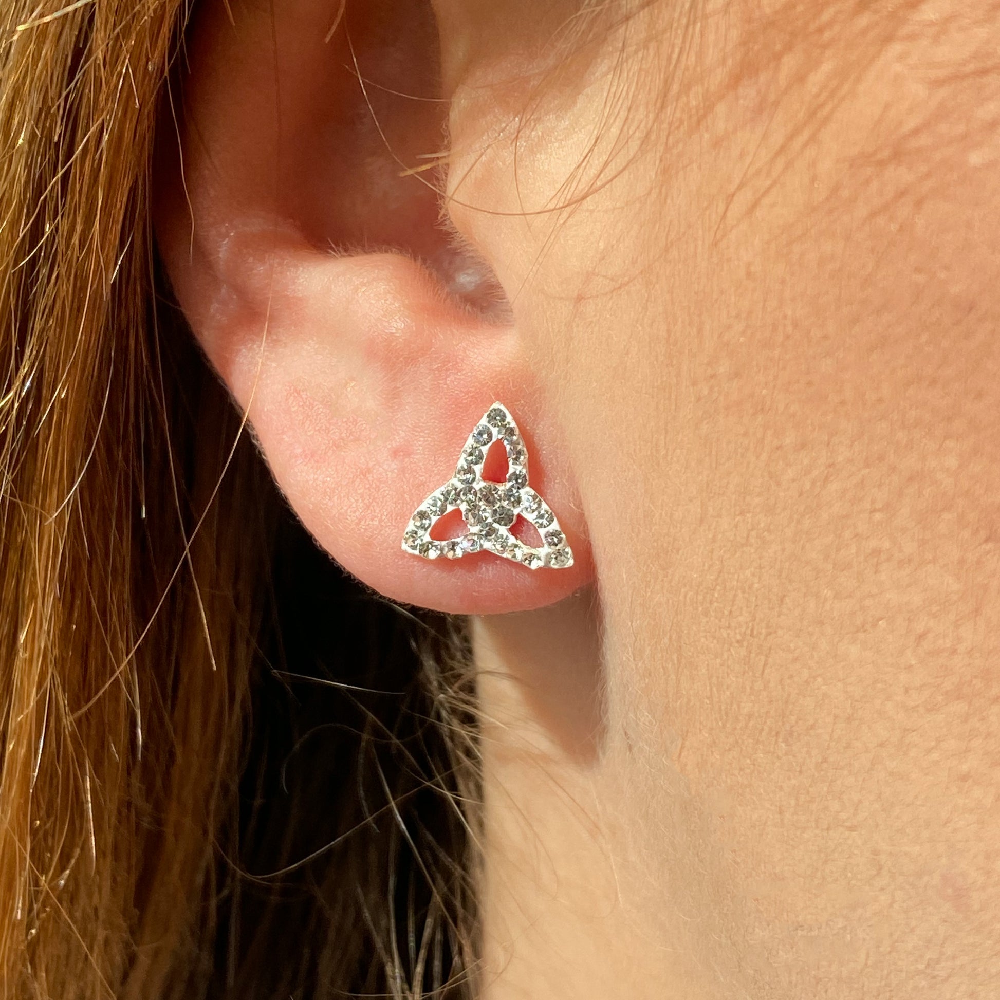 Silver Crystal Trinity Knot Stud Earrings - John Ross Jewellers