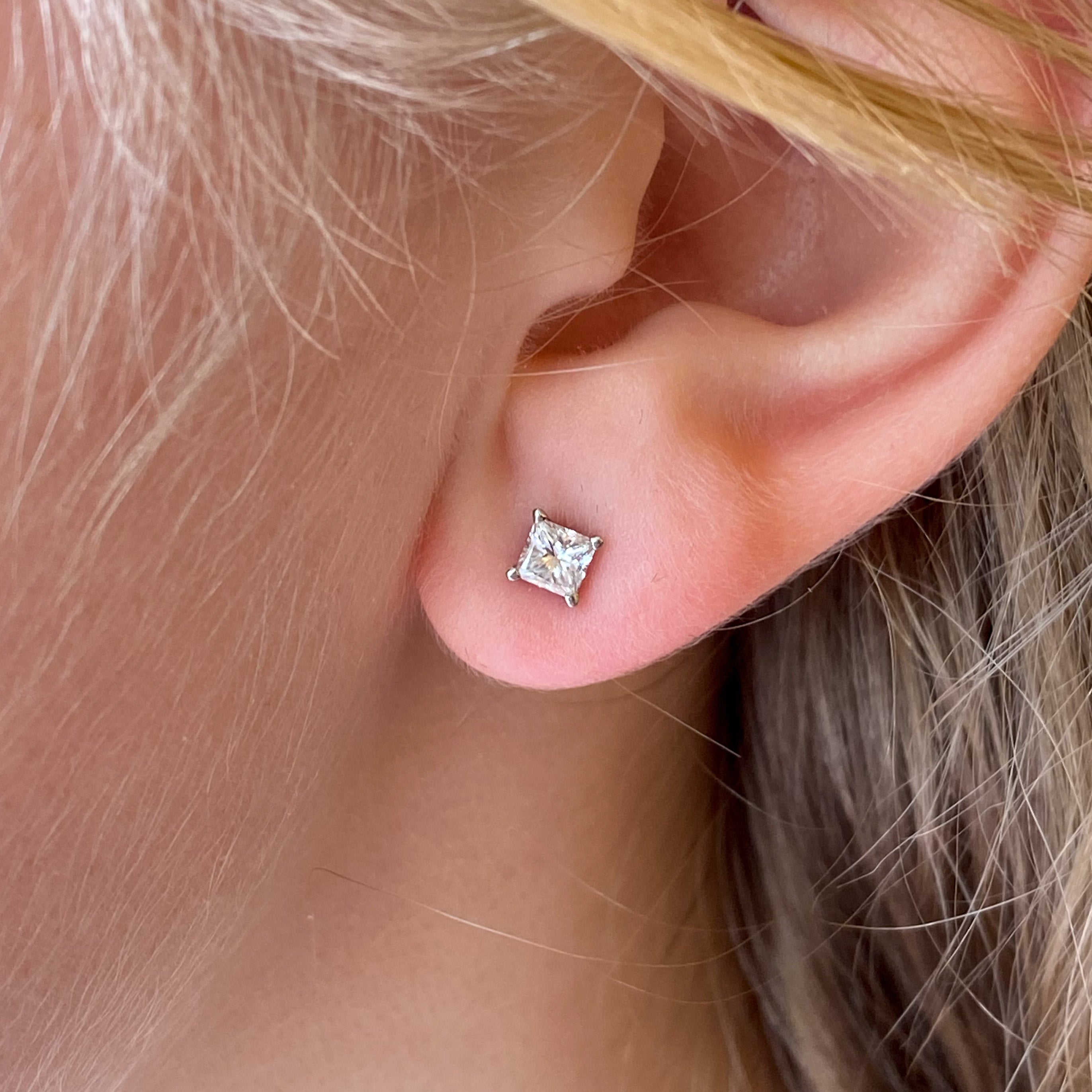 Princess cut stud earrings deals white gold