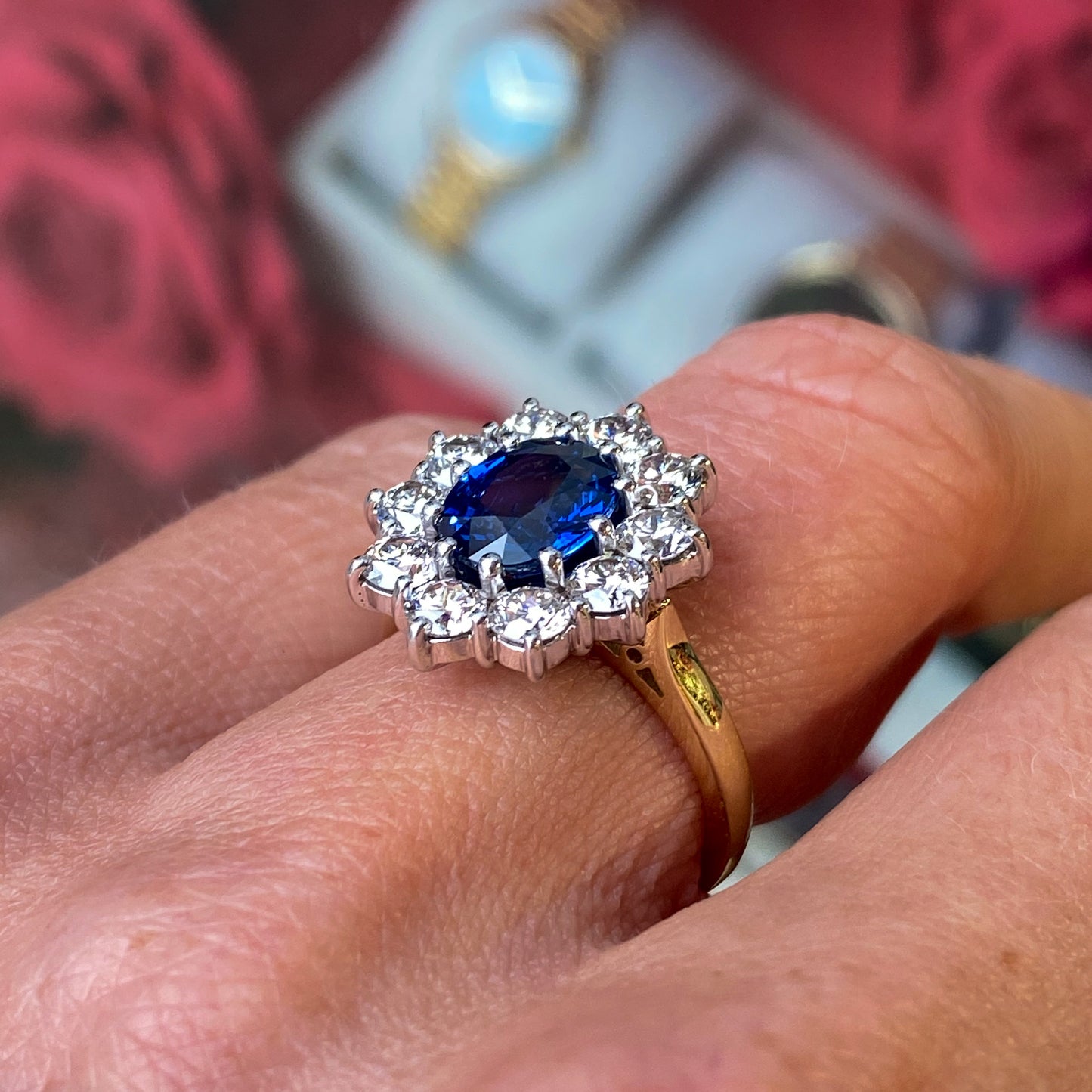 18ct Gold Sapphire & Diamond Diana Cluster Ring - John Ross Jewellers