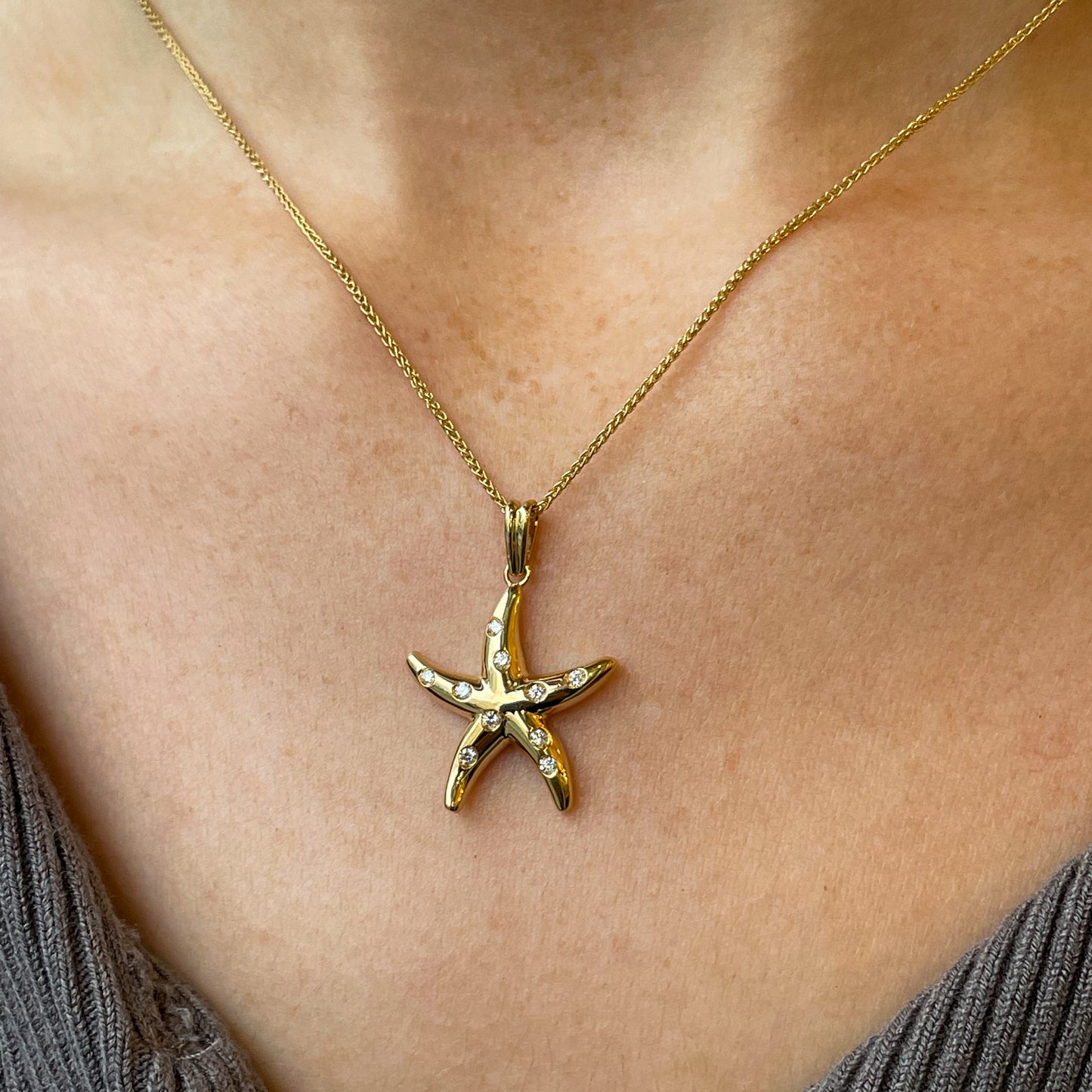 18ct Gold Diamond Set Starfish Necklace - John Ross Jewellers