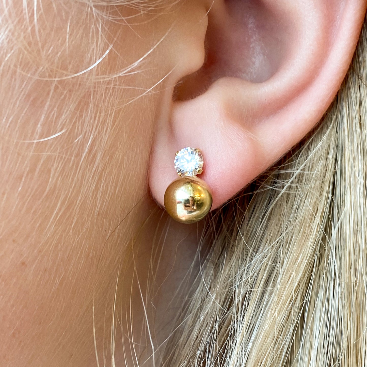 9ct Gold Ball & CZ Stud Earrings | 8mm - John Ross Jewellers