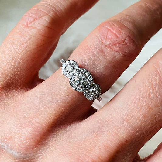 Platinum 1.14ct Diamond Trilogy Halo Ring | Diamond Shoulders - Non Certified