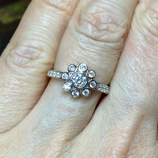 Silver CZ Flower Cluster Ring - John Ross Jewellers