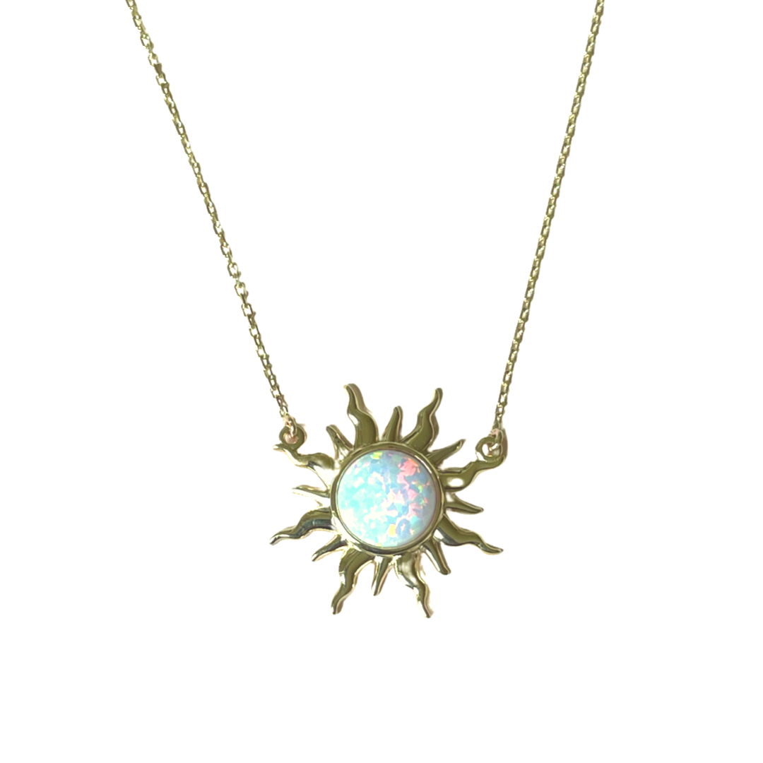 9ct Gold Round Opalique Sun Pendant Necklace - John Ross Jewellers