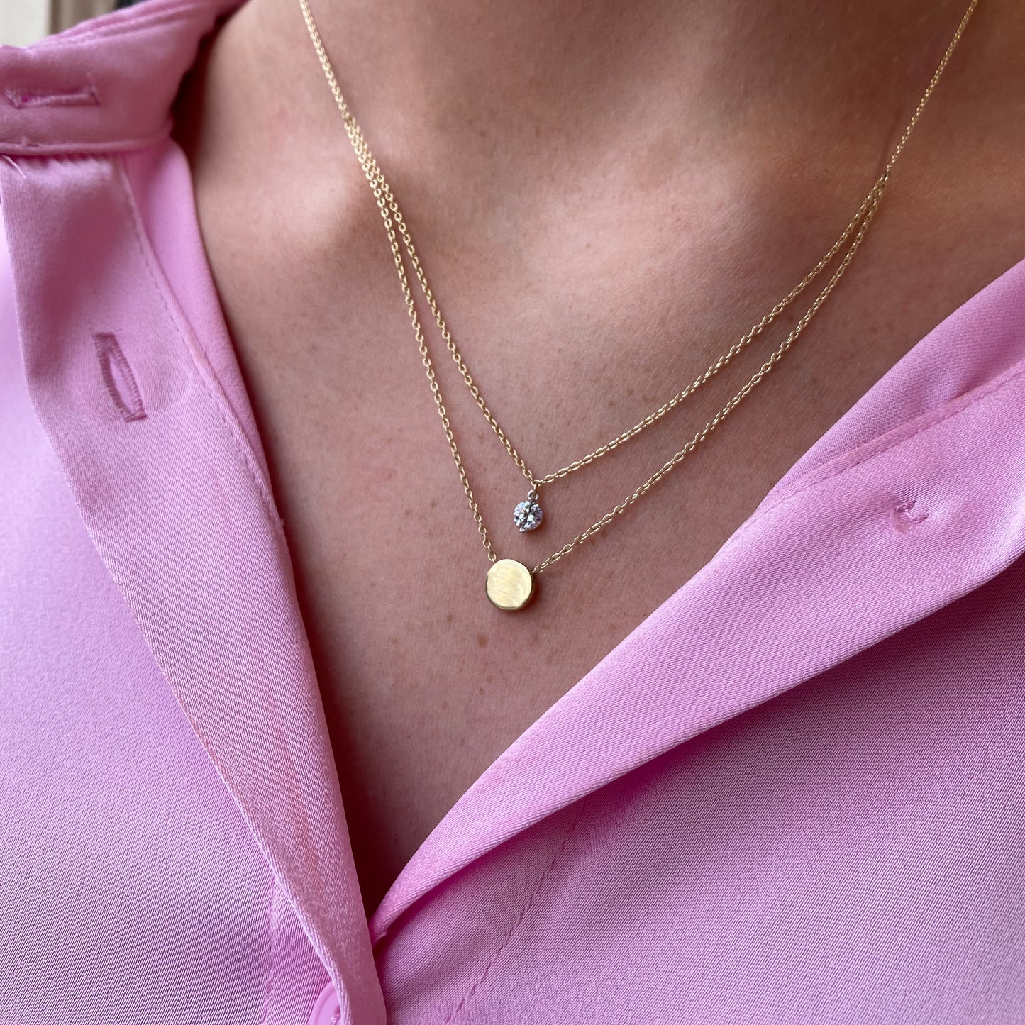 9ct Gold Double Necklace | CZ & Disc - John Ross Jewellers