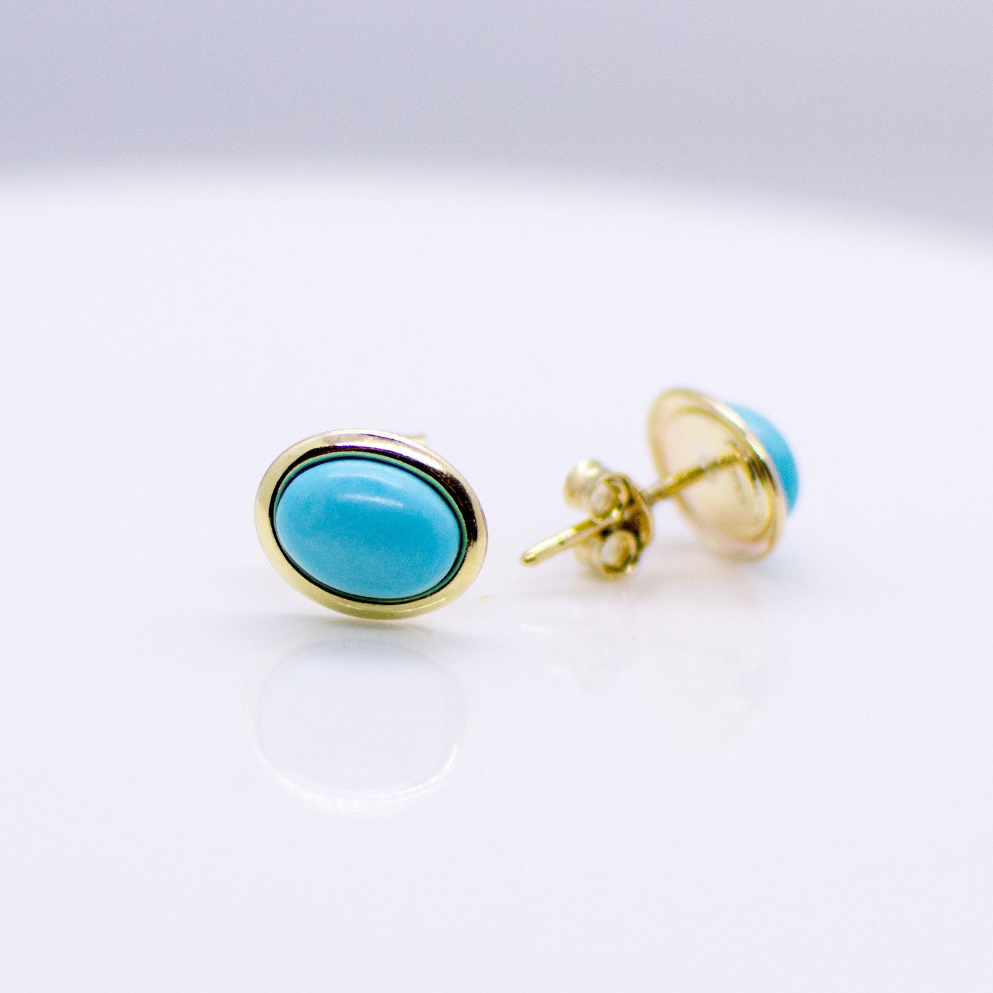 9ct Gold Oval Turquoise Stud Earrings - John Ross Jewellers