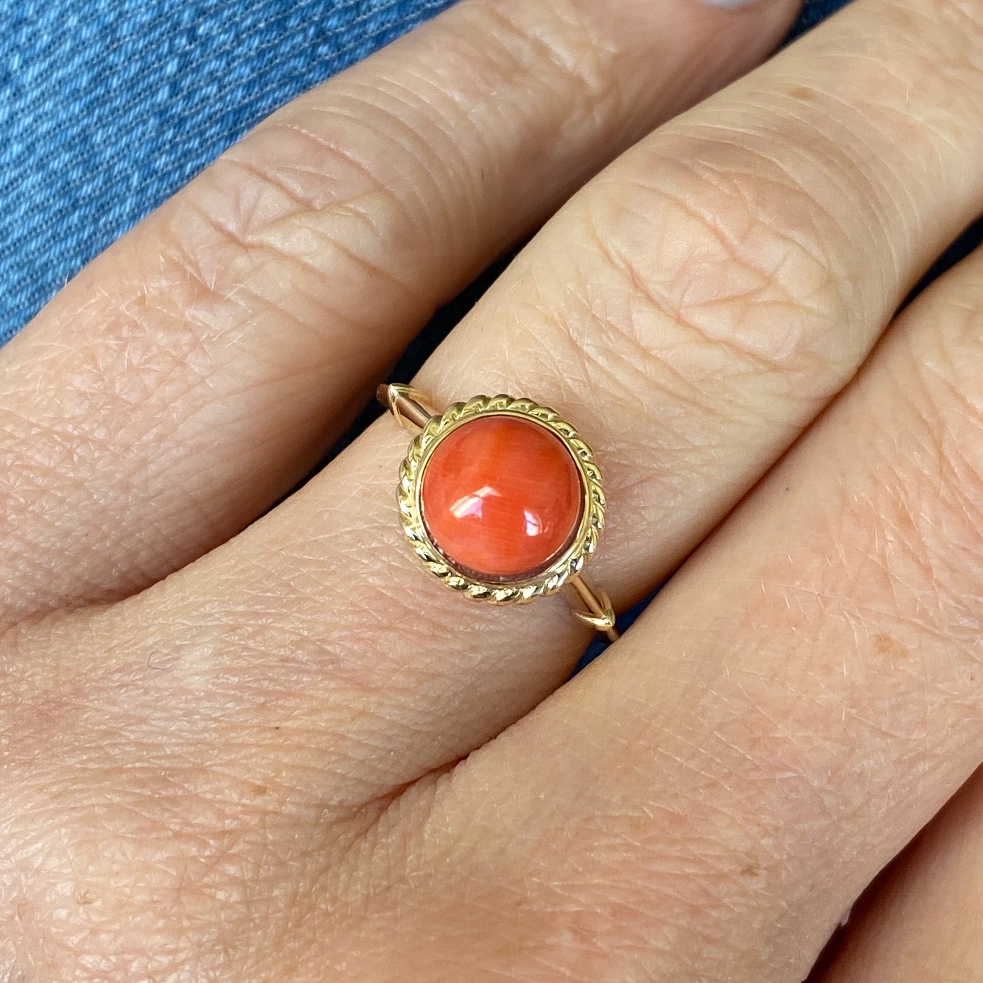 9ct Gold Red Coral Dress Ring - Round Signet - John Ross Jewellers