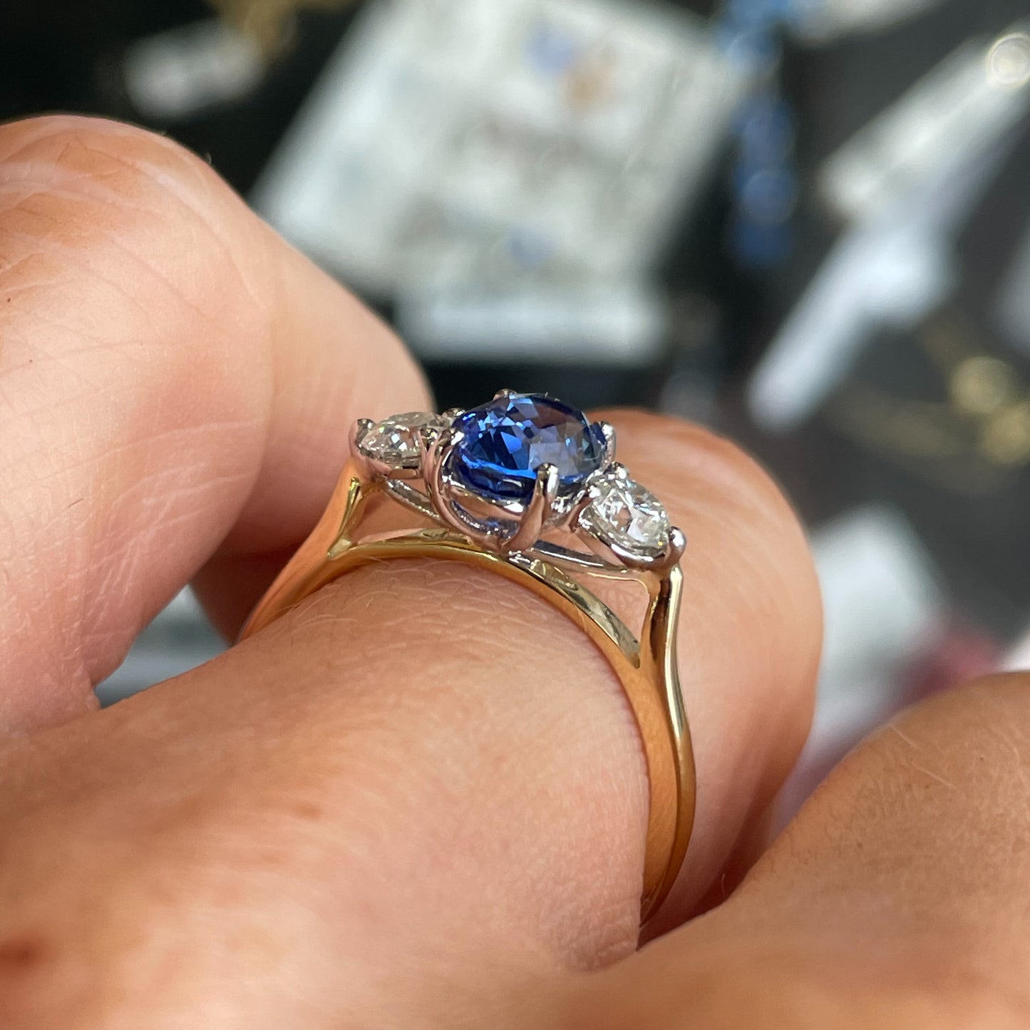 18ct Gold Sapphire & Diamond Engagement Ring | 1.55ct + 0.43ct - John Ross Jewellers