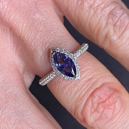 Silver Created Tanzanite CZ Marquis Ring - John Ross Jewellers