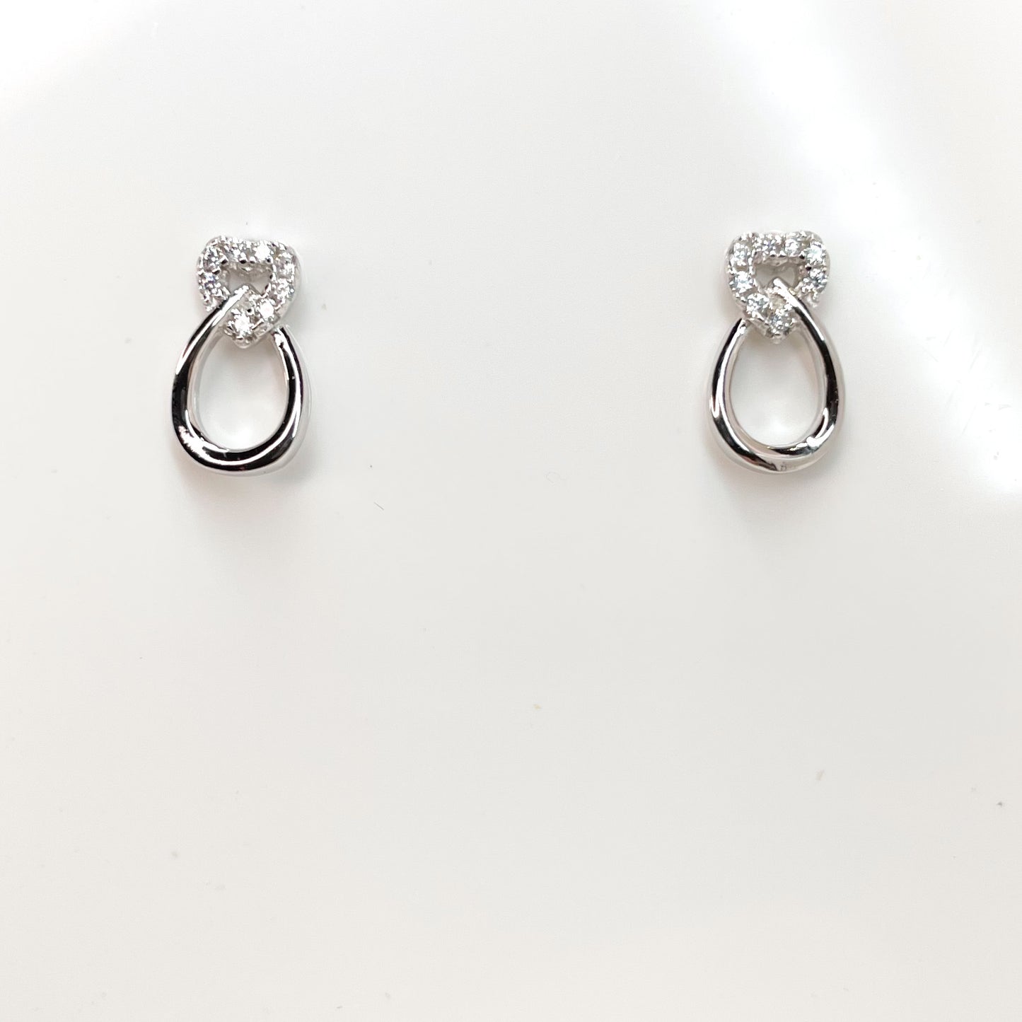 Silver CZ Heart & Open Pear Stud Earrings - John Ross Jewellers