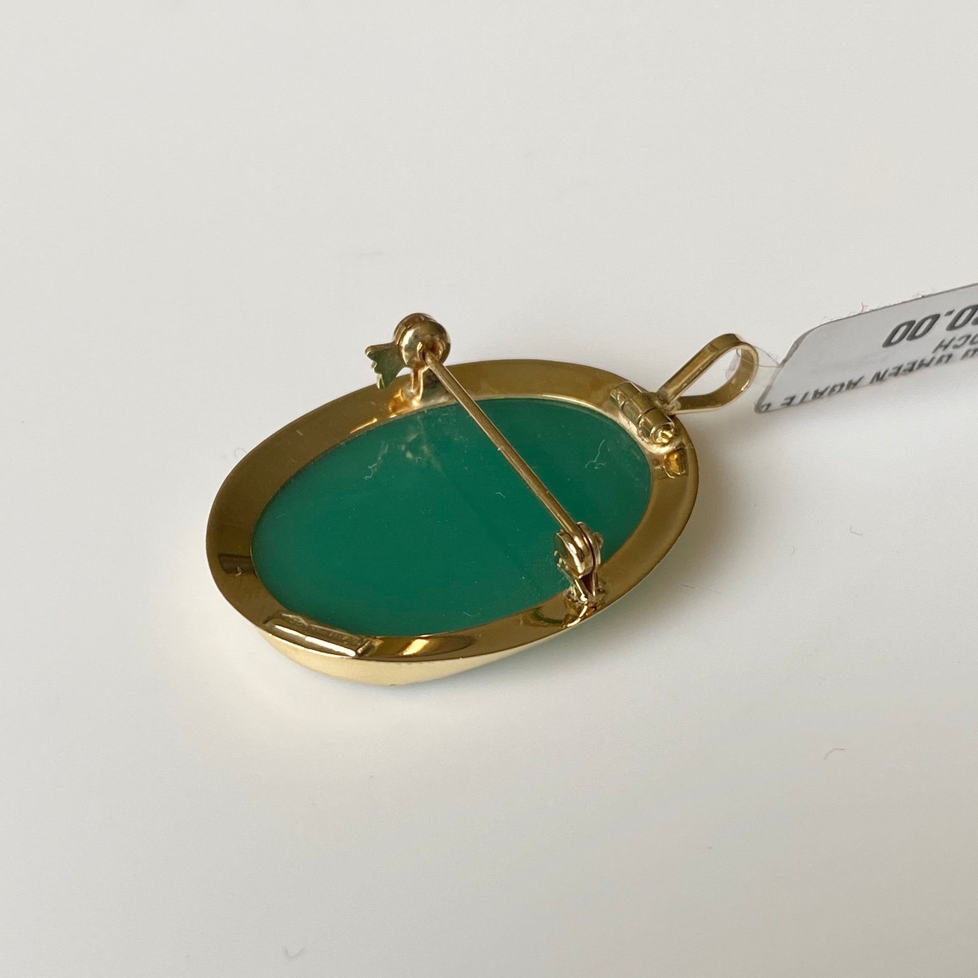 18ct Gold Green Agate Lady Cameo Brooch/Pendant - Medium - John Ross Jewellers