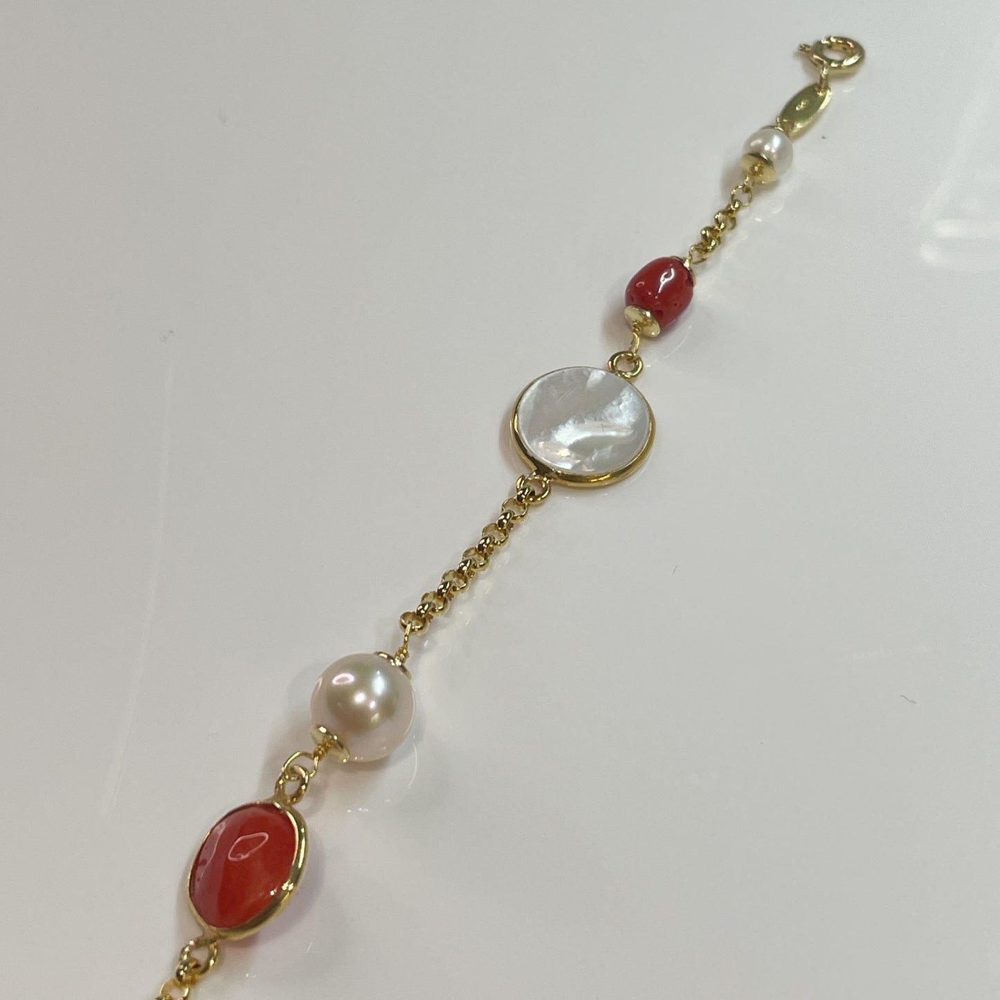 Red Coral, Pearl & Mother of Pearl Bracelet - John Ross Jewellers