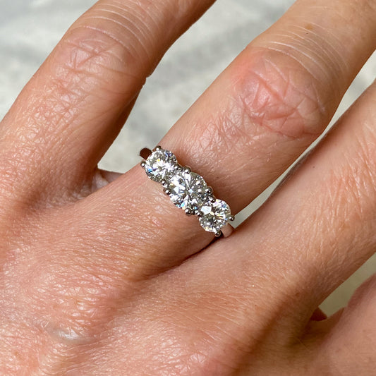Platinum 1.93ct Diamond Trilogy Engagement Ring | FSI1 Certificated - John Ross Jewellers