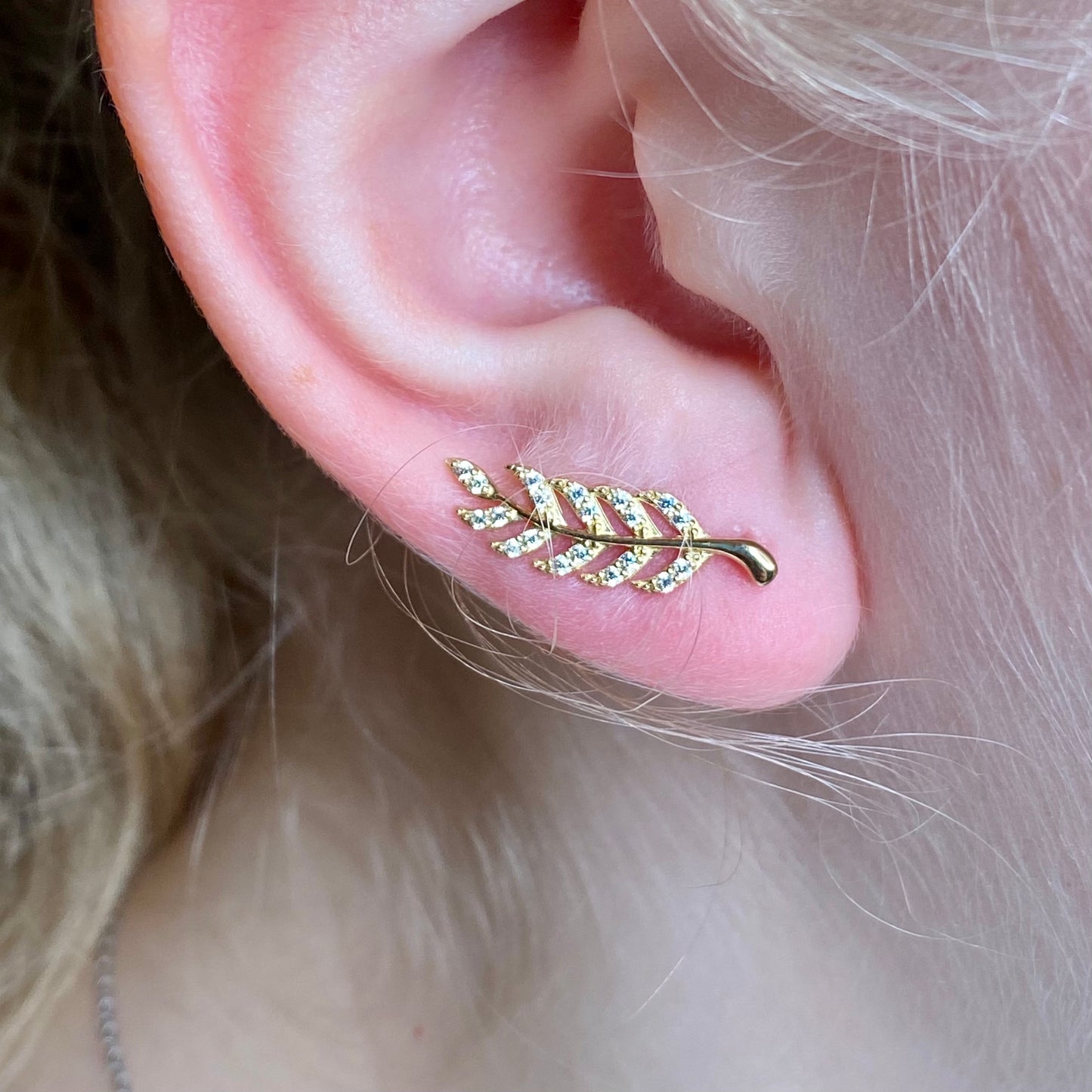 9ct Gold CZ Feather Ear Climbers - John Ross Jewellers