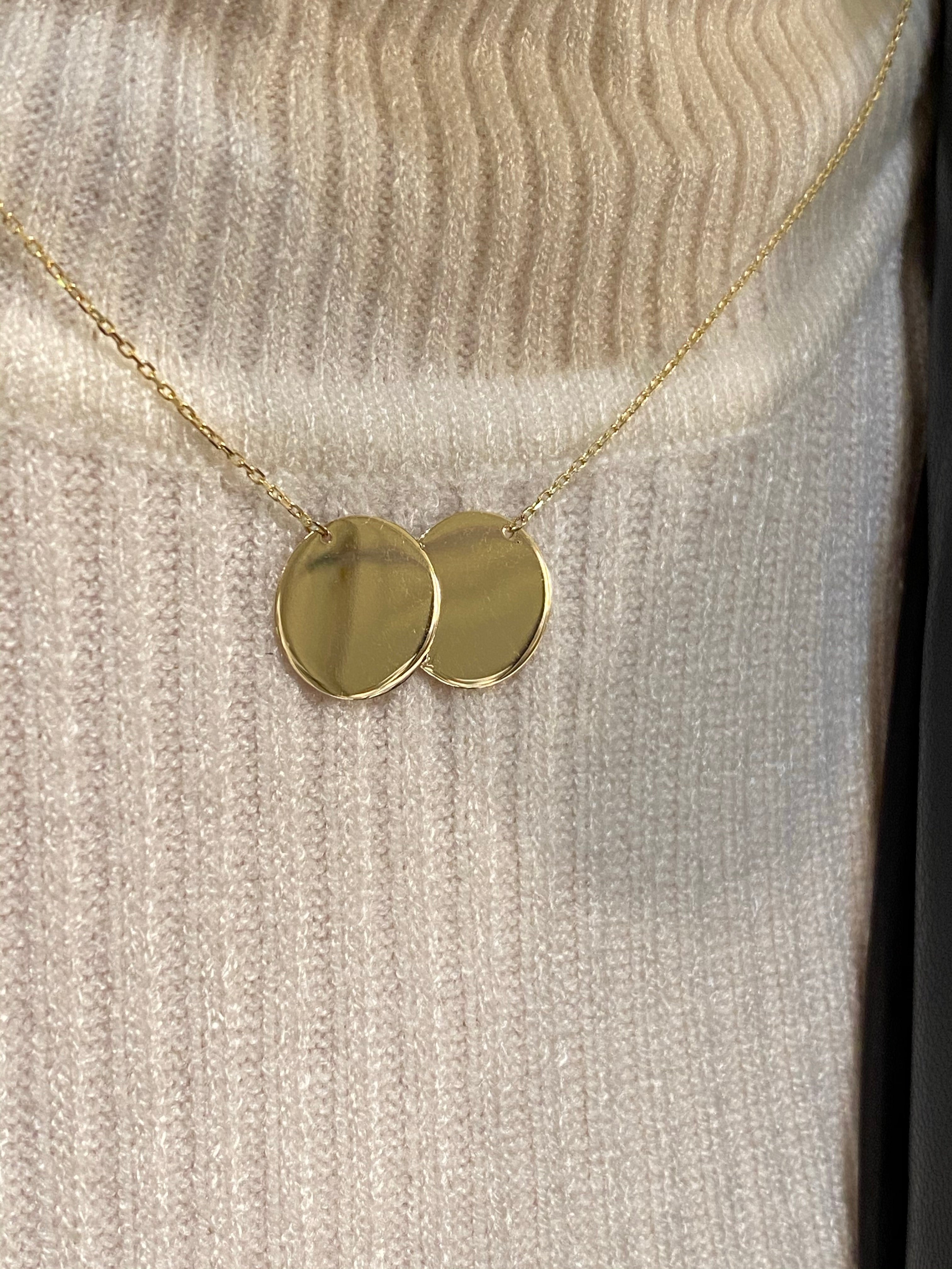 Gold double clearance disc necklace