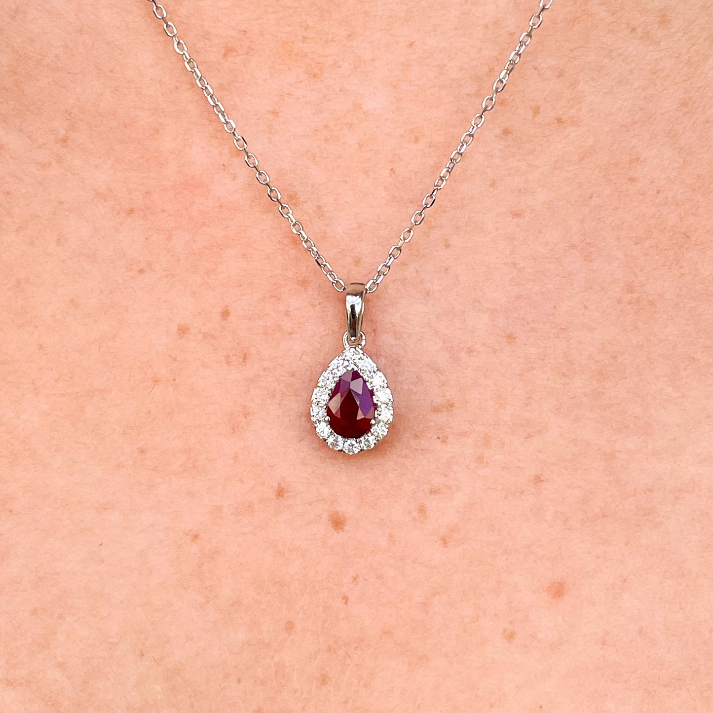 18ct White Ruby & Diamond Pear Pendant - John Ross Jewellers