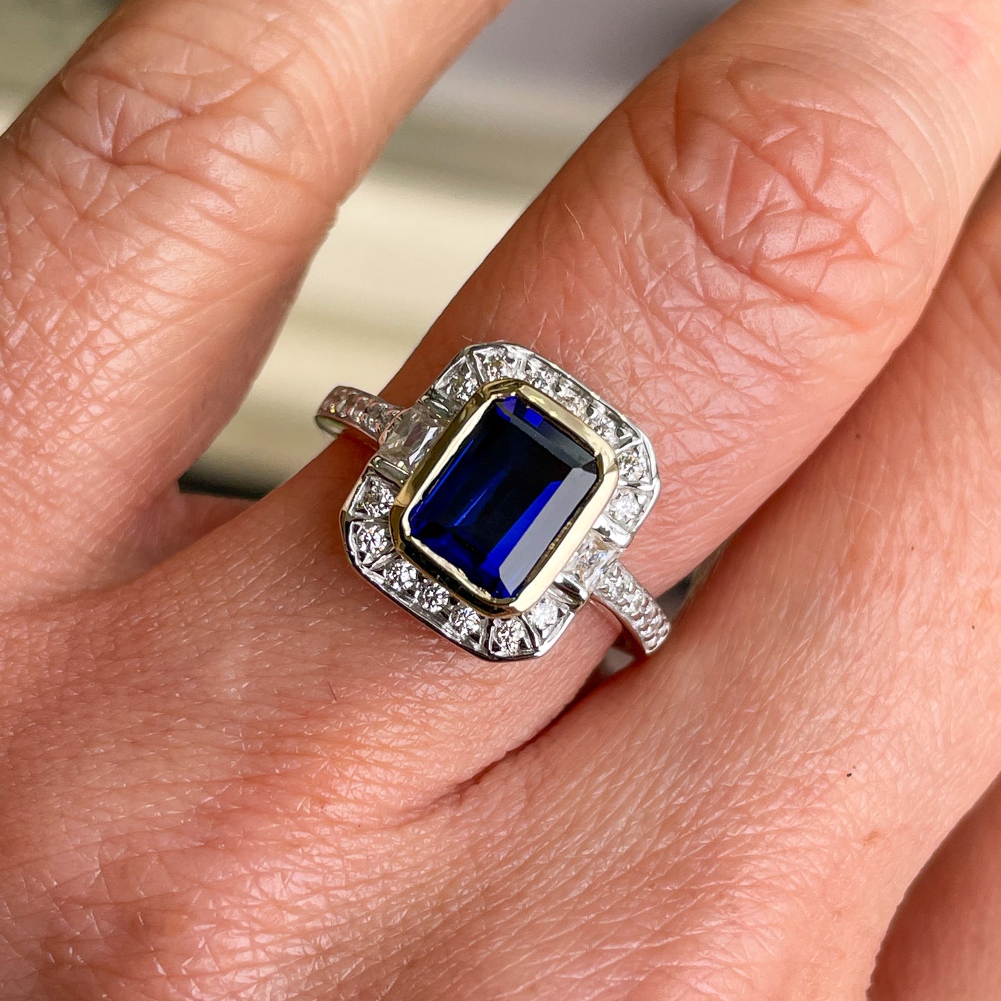 9ct Gold Created Sapphire & CZ Vintage Style Ring - John Ross Jewellers