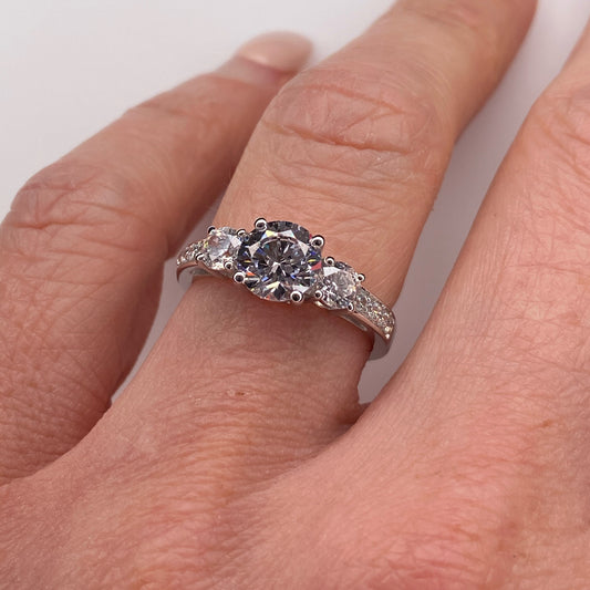 9ct White Gold CZ Trilogy Ring with Pavé - John Ross Jewellers