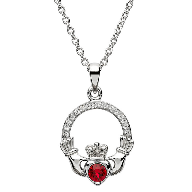 Silver Birthstone Claddagh Necklace - John Ross Jewellers