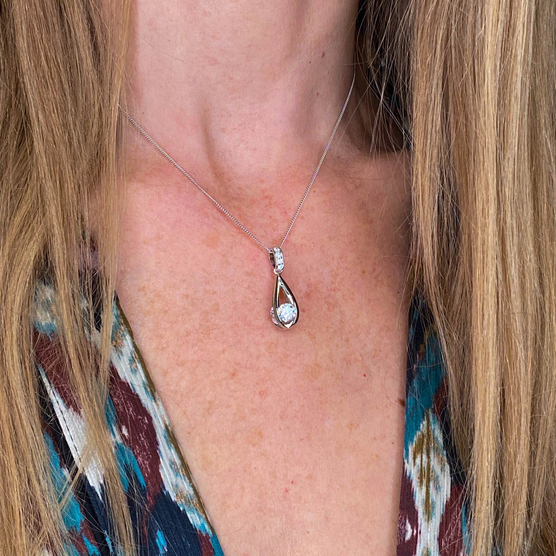 Silver CZ Drop Necklace - John Ross Jewellers