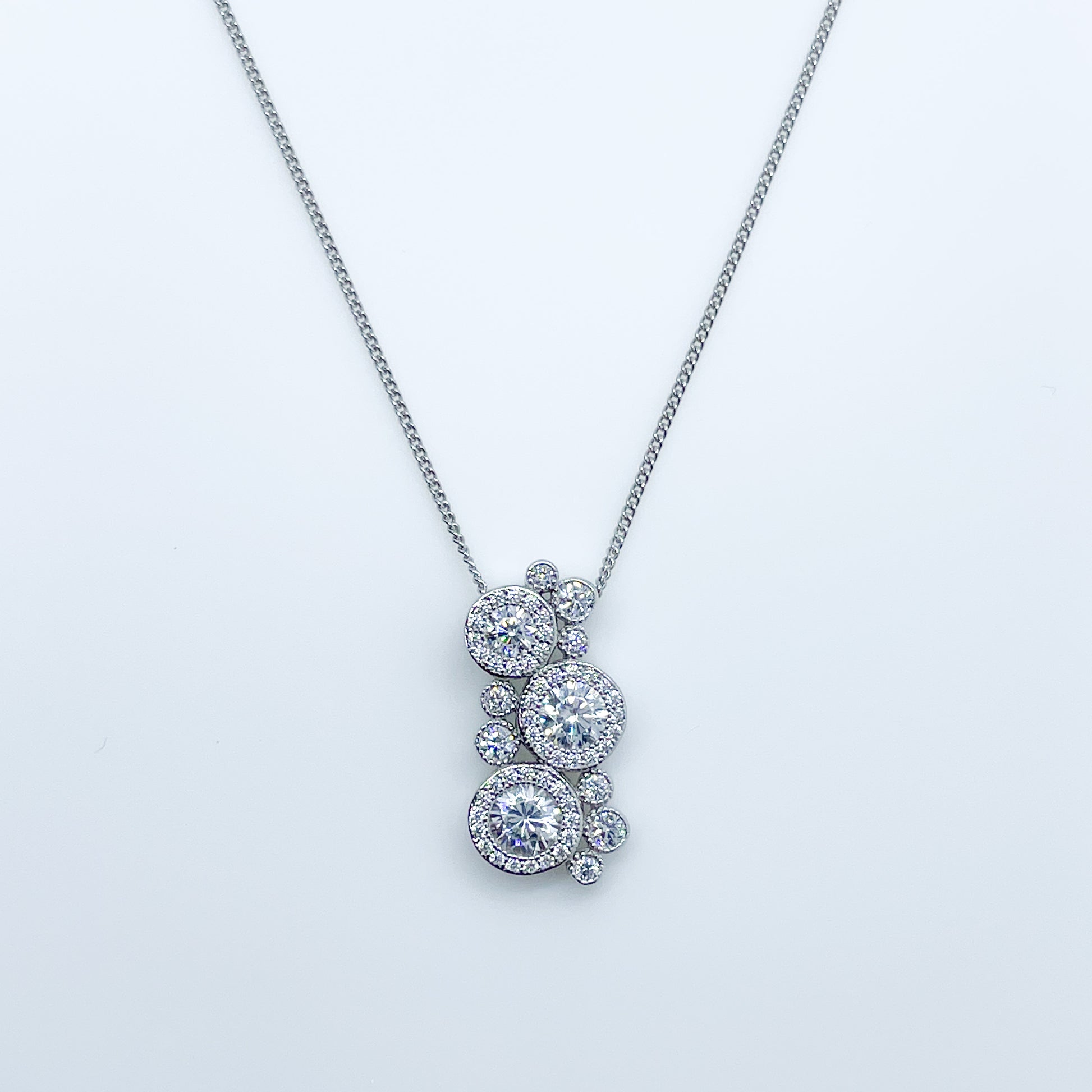 Silver CZ Halo Cluster Necklace - John Ross Jewellers
