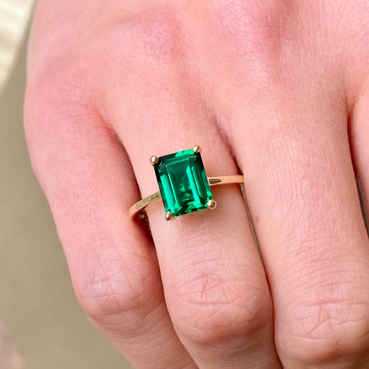 9ct Gold Created Emerald Solitaire Ring - John Ross Jewellers