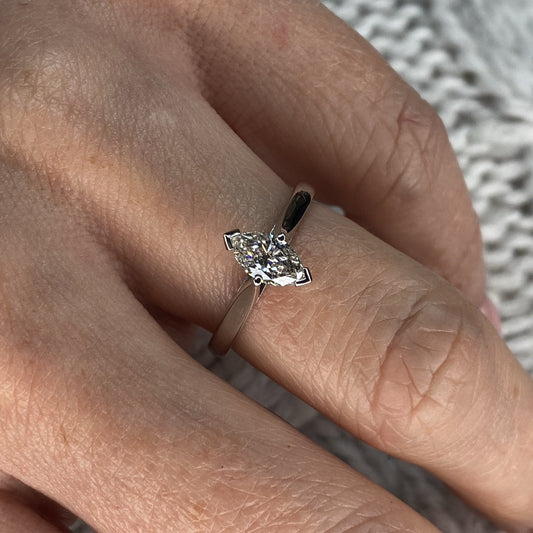 Platinum Marquis Diamond Solitaire Engagement Ring 0.48ct - John Ross Jewellers
