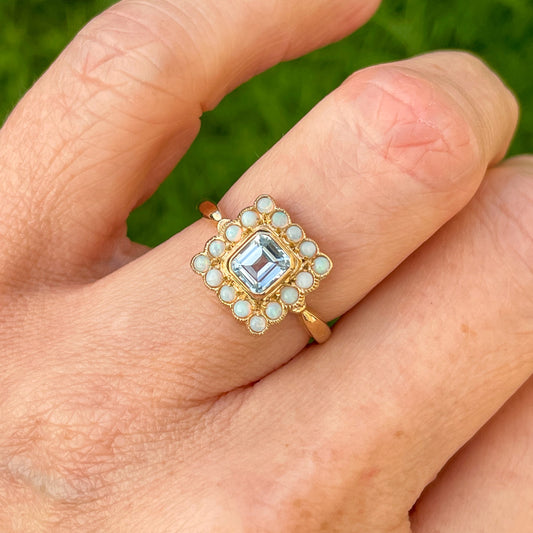 9ct Gold Blue Topaz & Opal Ring - John Ross Jewellers