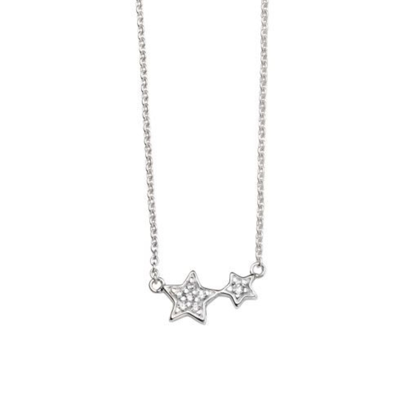 Silver CZ Two Star Necklace - John Ross Jewellers