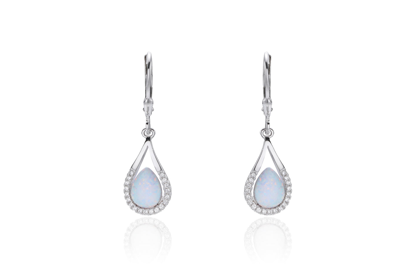 Silver Pear Opalique & CZ Drop Earrings - John Ross Jewellers