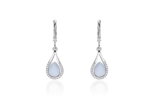 Silver Pear Opalique & CZ Drop Earrings - John Ross Jewellers