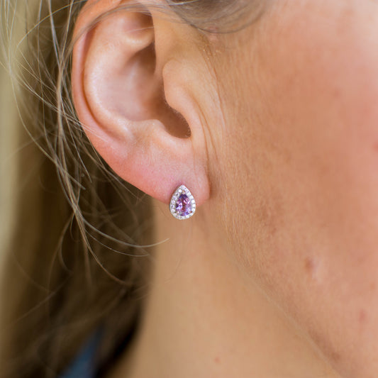 Silver Amethyst Pear Halo Earrings - John Ross Jewellers